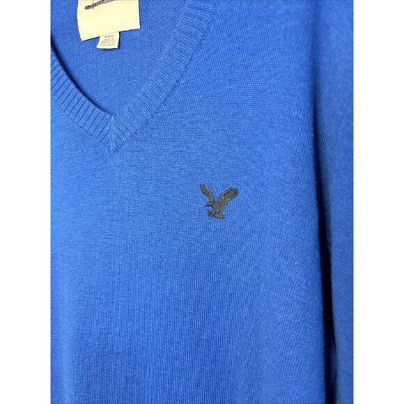 American Eagle Men’s Vneck Sweater Blue Medium - Picture 3 of 7